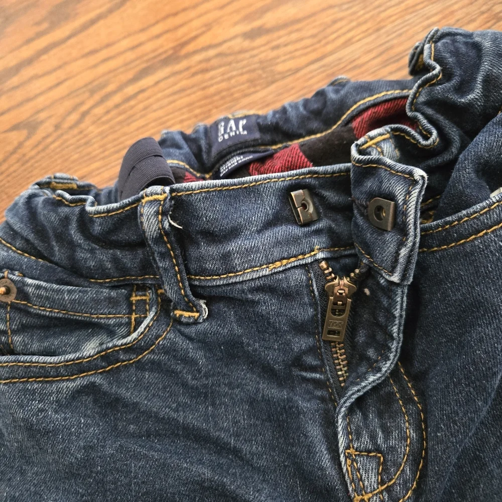 GAP Plaid Flannel Lined Boys Jeans Sz 6 Regular Straight EUC